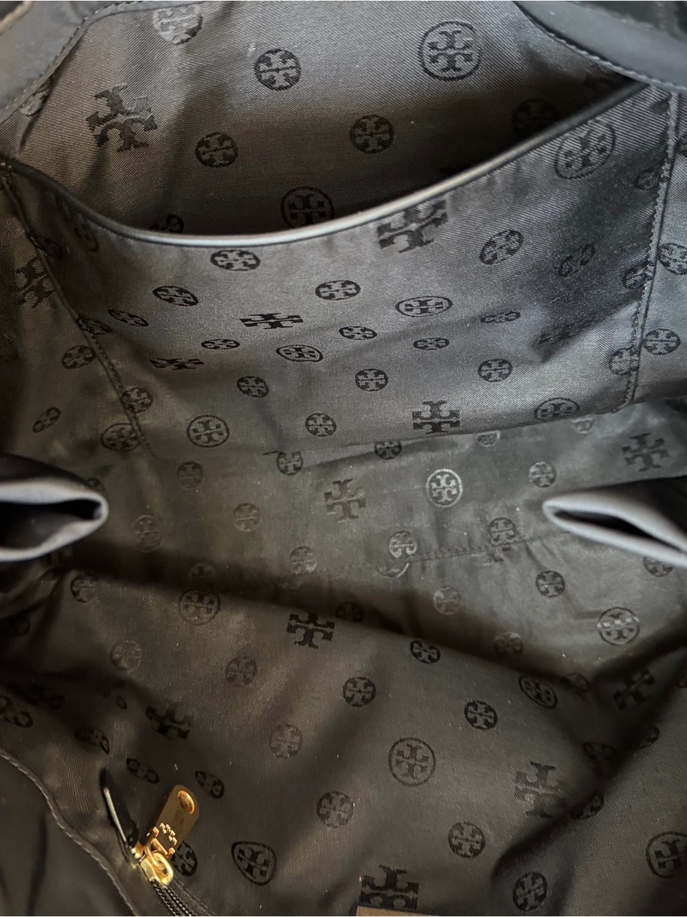 Tory Burch Black Nylon Logo Tote with Leather Trim - Picture 4 of 5